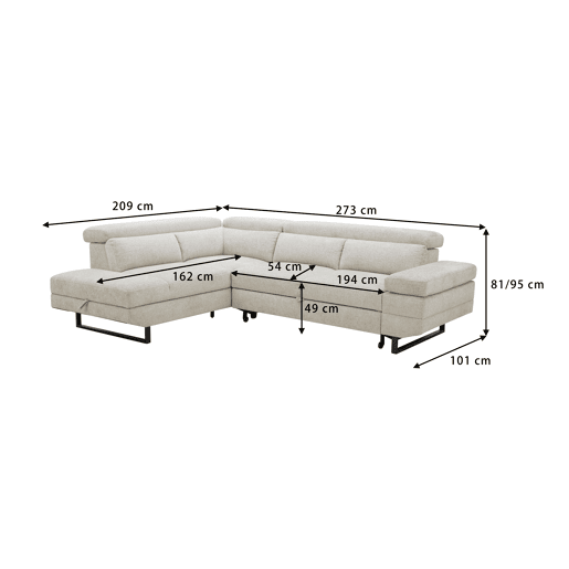 Sofá de canto com cama SWAN esquerda 4 lugares cinza claro