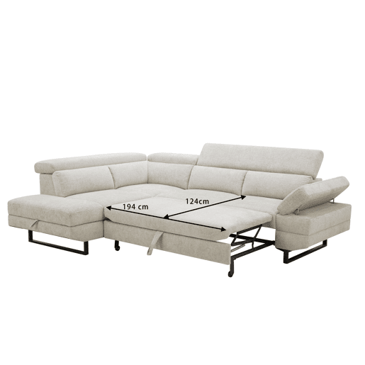 Sofá de canto com cama SWAN esquerda 4 lugares cinza claro