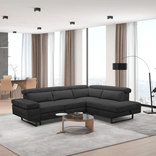 Sofá de canto com cama SWAN dereita 4 lugares cinza escuro