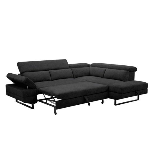 Sofá de canto com cama SWAN dereita 4 lugares cinza escuro