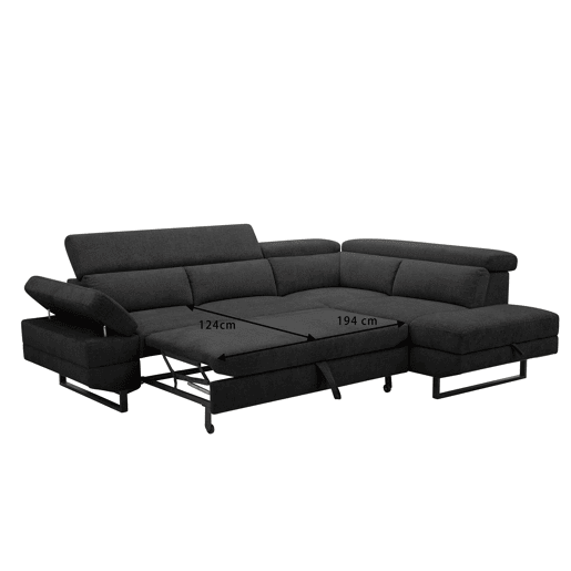 Sofá de canto com cama SWAN dereita 4 lugares cinza escuro