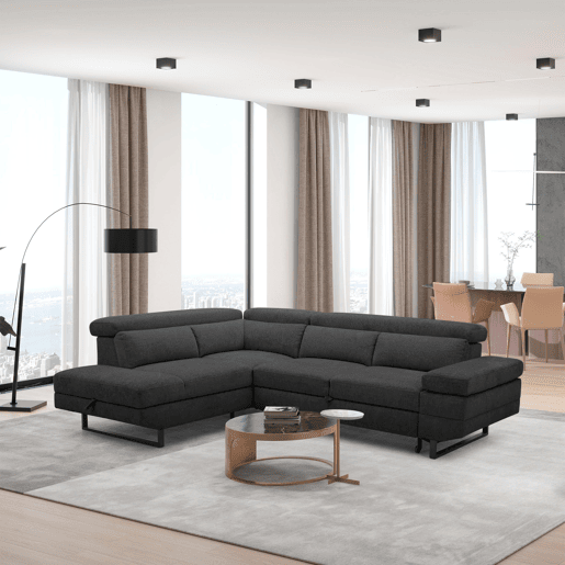 Sofá de canto com cama SWAN esquerda 4 lugares cinza escuro