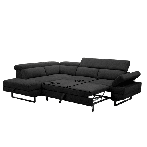 Sofá de canto com cama SWAN esquerda 4 lugares cinza escuro