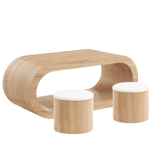Mesa de centro com 2 puffs VENUS cor carvalho Mesa de centro com 2 puffs VENUS cor carvalho