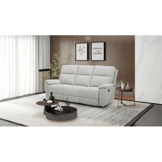 Sofá 3 lugares 3 assentos relax manual ARON cor cinza claro