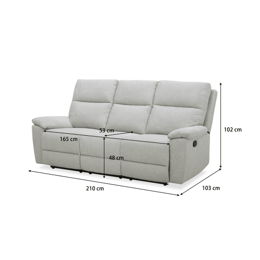 Sofá 3 lugares 3 assentos relax manual ARON cor cinza claro