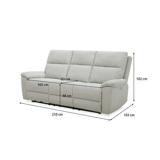 Sofá 3 lugares 3 assentos relax elétrico ARON cor cinza claro