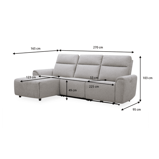 Chaise longue relax eletrico TOBY esquerda 4 lugares cinza Chaise longue relax eletrico TOBY esquerda 4 lugares cinza