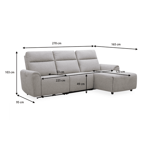 Chaise longue relax eletrico TOBY dereita 4 lugares cinza