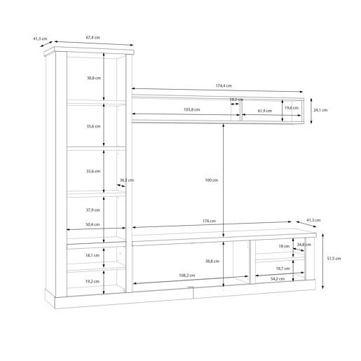 Compacto de tv VERONA 241,6cm branco e carvalho