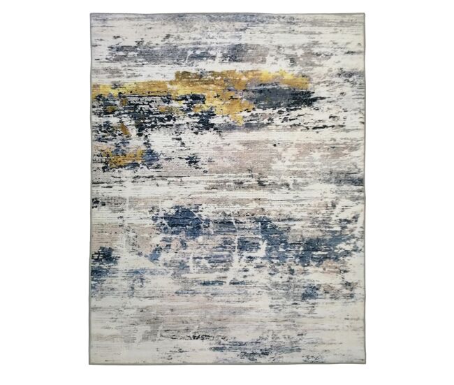 Alfombra poliéster lavable soft 120x170cm azul, gris y dorado