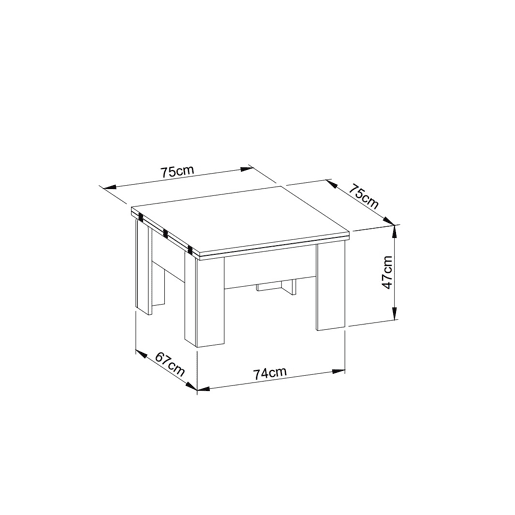Mesa de centro extensível FILIPPA 75x47x75cm
