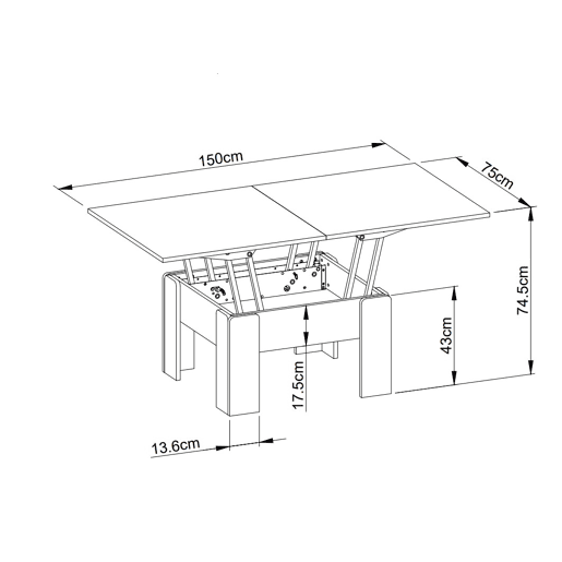 Mesa de centro extensível FILIPPA 75x47x75cm