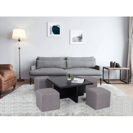 Conjunto de mesa de centro com puffs IDARA cor preta Conjunto de mesa de centro com puffs IDARA cor preta