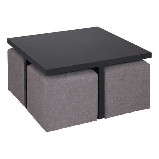 Conjunto de mesa de centro com puffs IDARA cor preta Conjunto de mesa de centro com puffs IDARA cor preta