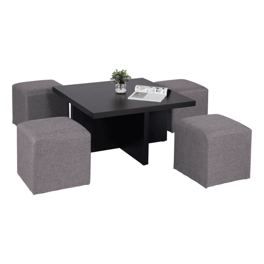 Conjunto de mesa de centro com puffs IDARA cor preta Conjunto de mesa de centro com puffs IDARA cor preta