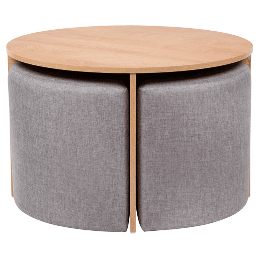 Conjunto de mesa de centro com puffs cor de madeira GIA