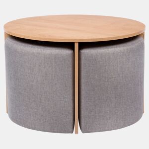 Conjunto de mesa de centro com puffs cor de madeira GIA