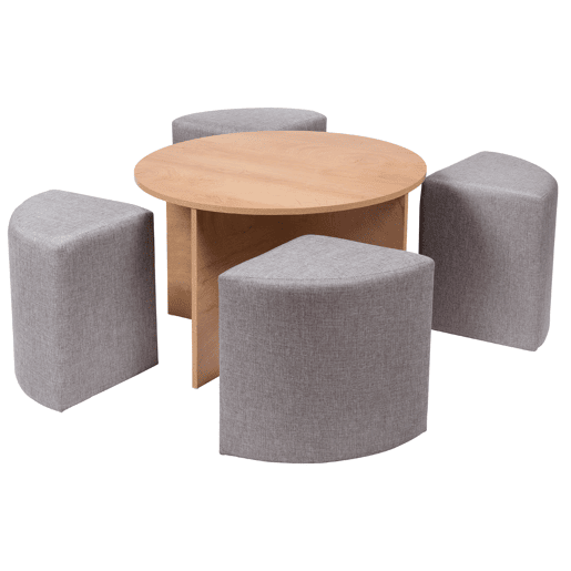 Conjunto de mesa de centro com puffs cor de madeira GIA