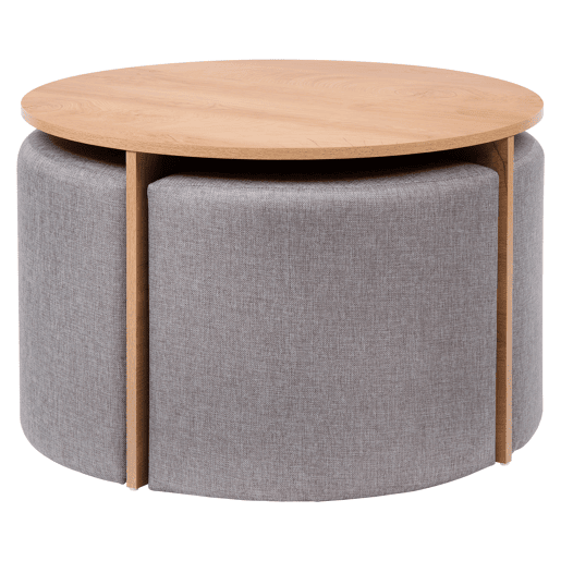 Conjunto de mesa de centro com puffs cor de madeira GIA