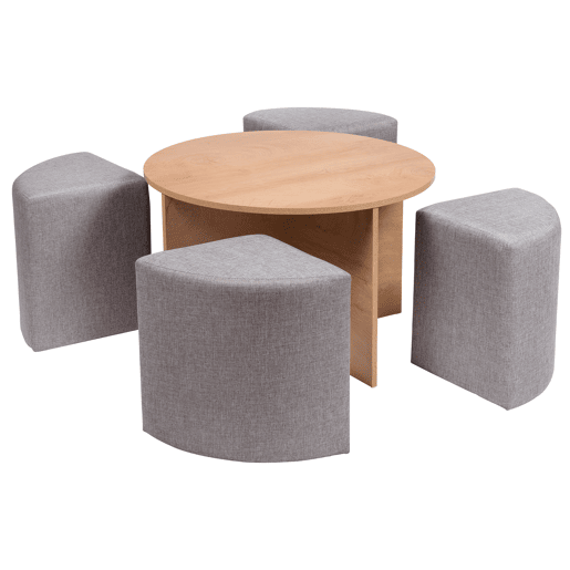 Conjunto de mesa de centro com puffs cor de madeira GIA