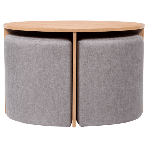 Conjunto de mesa de centro com puffs cor de madeira GIA
