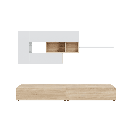 Compacto de TV 260cm branco e carvalho MANHATTAN