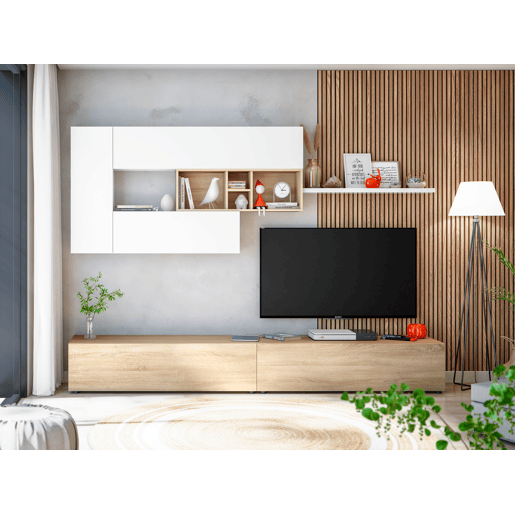Compacto de TV 260cm branco e carvalho MANHATTAN
