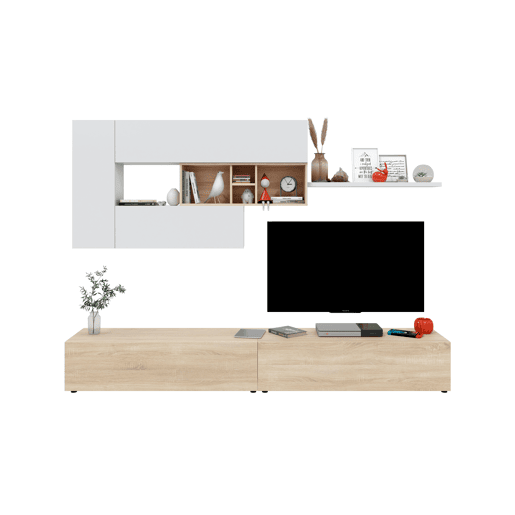 Compacto de TV 260cm branco e carvalho MANHATTAN