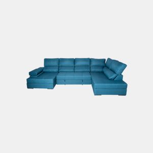 Sofá de canto com cama MARTA dereita 5 lugares azul