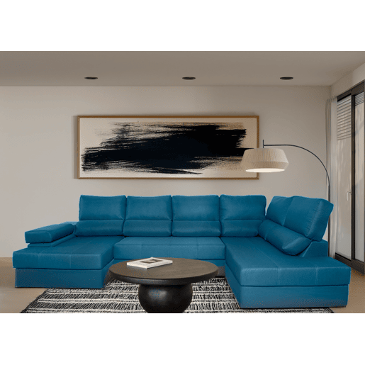 Sofá de canto com cama MARTA dereita 5 lugares azul