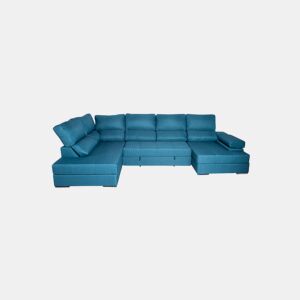Sofá de canto com cama MARTA esquerda 5 lugares azul