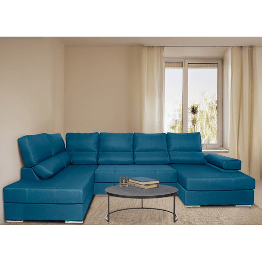Sofá de canto com cama MARTA esquerda 5 lugares azul Sofá de canto com cama MARTA esquerda 5 lugares azul
