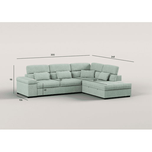 Sofá de canto reversível com cama STEWART 4 lugares verde