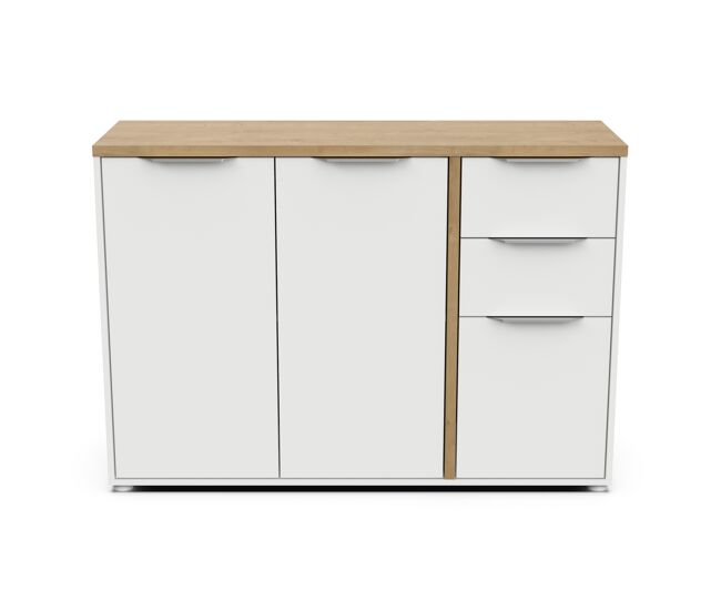 Aparador GILLES 3 puertas 2 cajones blanco y roble