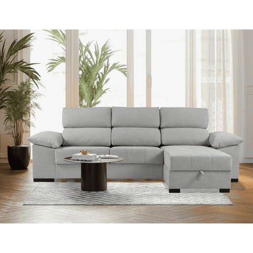 Chaise longue LUCAS reversível 3 lugares cinza claro