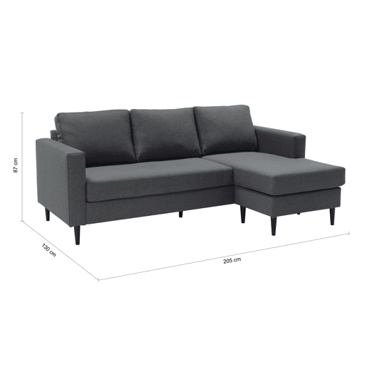 Chaise longue CRUSH reversível 3 lugares cinza escuro