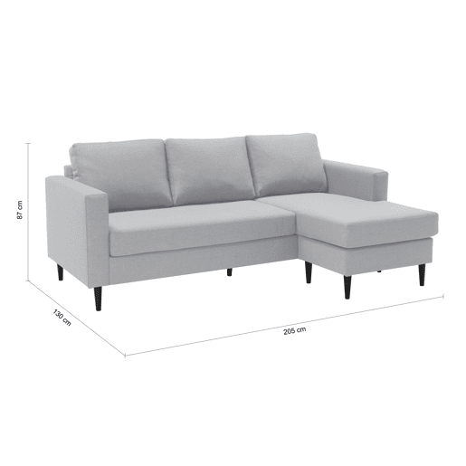 Chaise longue CRUSH reversível 3 lugares cinza claro