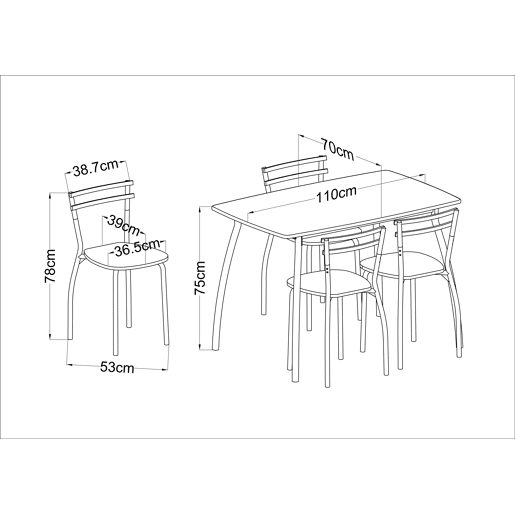 Conjunto de mesa com 4 cadeiras de cozinha RICK Conjunto de mesa com 4 cadeiras de cozinha RICK