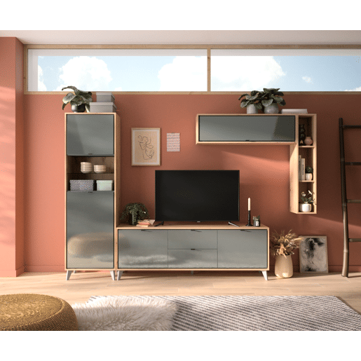 Compacto de TV 247,9cm cinzento e carvalho corNICE