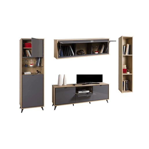 Compacto de TV 247,9cm cinzento e carvalho corNICE