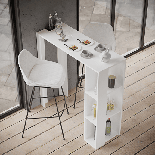Mesa de cozinha alta fixa com prateleiras KIA Mesa de cozinha alta fixa com prateleiras KIA