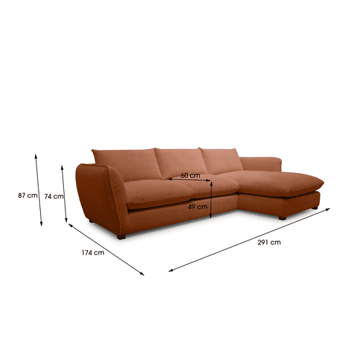 Chaise longue CLEMENCE dereita 4 lugares terracota Chaise longue CLEMENCE dereita 4 lugares terracota