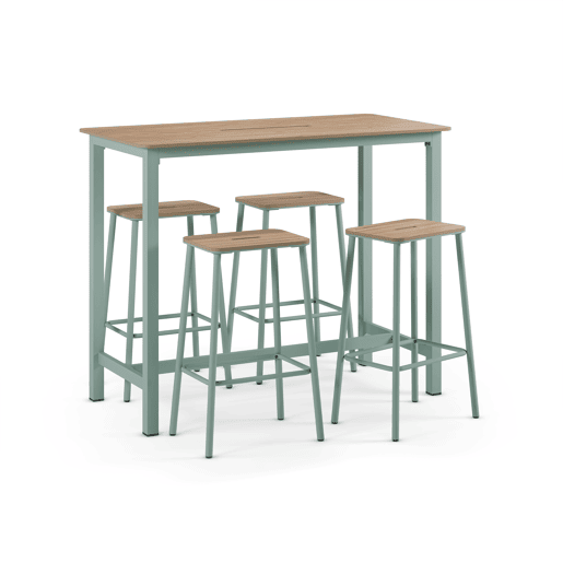 Mesa alta de cozinha ARIA em carvalho e pernas azul-marinho