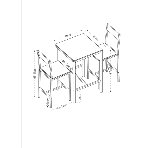 Conjunto de mesa alta com 2 bancos JAMIE