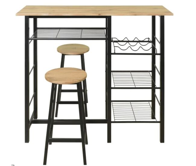 Conjunto Mesa Alta y 2 Taburetes Detroit Acero y PVC