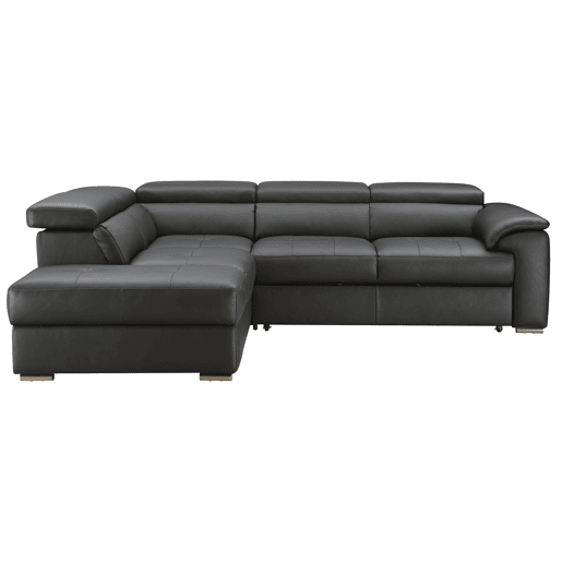 Sofá de canto com cama MAYA em pele esquerda 4 lugares preto