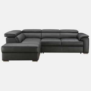 Sofá de canto com cama MAYA em pele esquerda 4 lugares preto