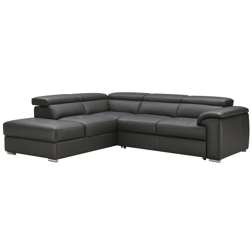 Sofá de canto com cama MAYA em pele esquerda 4 lugares preto