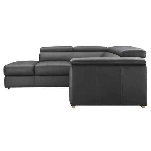 Sofá de canto com cama MAYA em pele esquerda 4 lugares preto